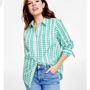 On 34th Pastel White Pink Green 100% Cotton Plaid Collared Button Down Shirt XXL